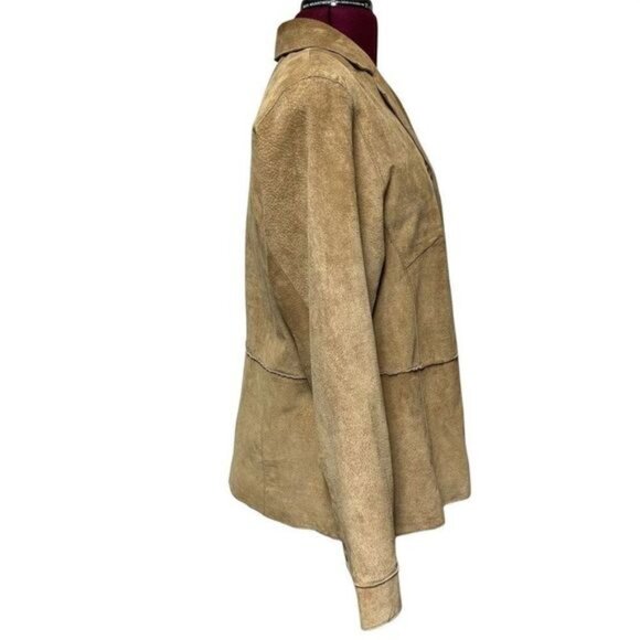 VENEZIA Womens Suede Leather Jacket Size 14/16 Beige Button Down‎ - Picture 3 of 12